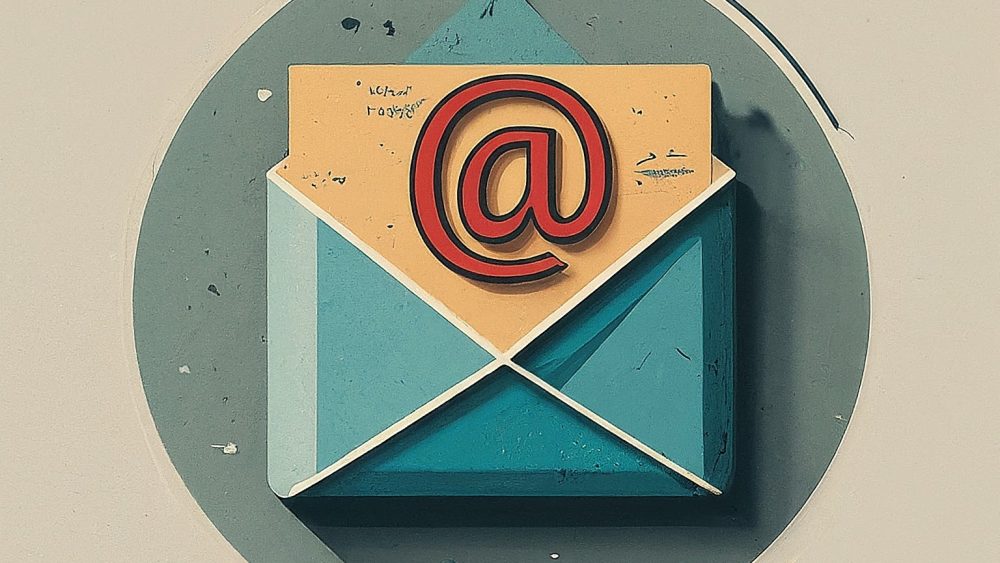 An envelope opening to show an @ symbol to represent Gmail