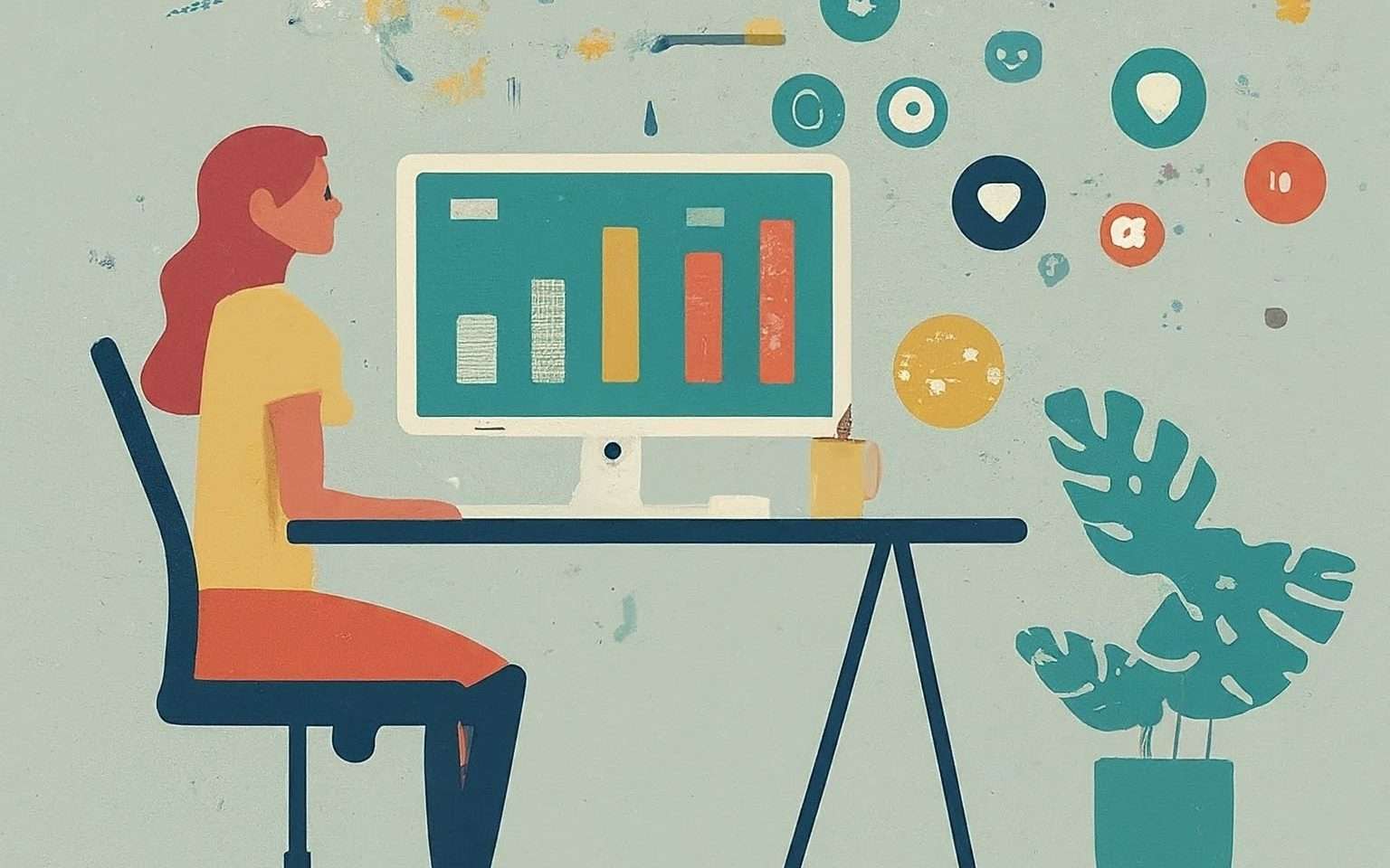 A person measuring social media success on a desktop computer